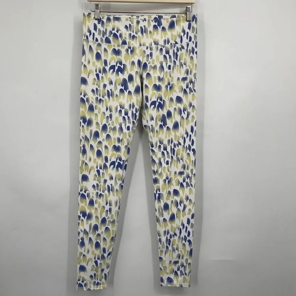Alo White Blue Green High Rise Abstract Print Yoga Pull On Leggings Size Medium